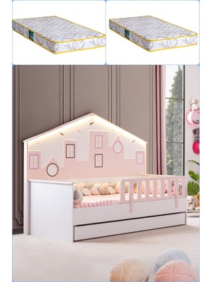 Setay City Yavrulu Montessori Yatak Panolu Korkuluklu + 2 Adet Comfort Yatak