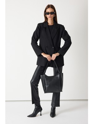 Tonny Black Kadın Siyah Çift Saplı Suni Deri Omuz Çantası