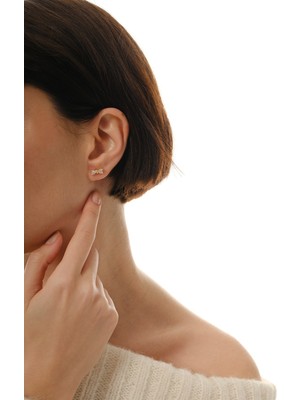 Söğütlü Silver Gümüş Altın Yaldızlı Kalp Kesim Zirkon Taşlı Fiyonk Küpe SGTL12840GOLD