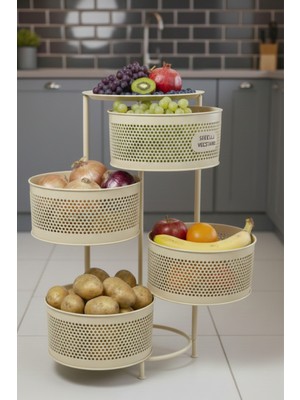 Orvila 4 Katlı Tekerlekli Tepsili Metal Sebzelik Açılır Patates Soğan Meyvelik Sepeti Raf