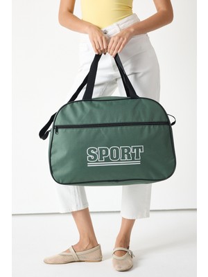 Tonny Black Kadın Yeşil Büyük Boy Önü Fermuarlı Baskılı Spor ve Seyahat Omuz Çantası