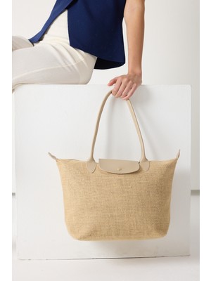 Tonny Black Kadın Krem Orta Boy Askılı Hasır El ve Omuz Çantası