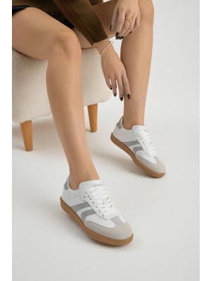 Tonny Black Kadın Spor Ayakkabı Beyaz Gri Termo Taban Düz Topuklu Modern Tasarım