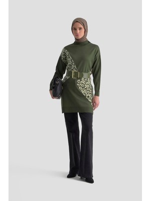Armine Trend Leopar Desenli Triko Tunik Haki 25YTD4109