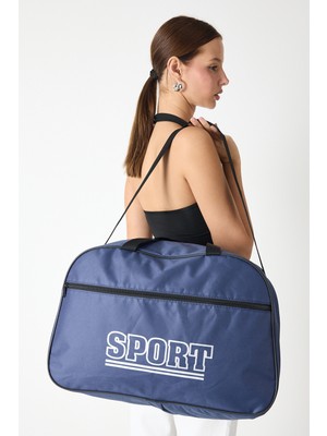 Tonny Black Kadın Lacivert Büyük Boy Önü Fermuarlı Baskılı Spor ve Seyahat Omuz Çantası