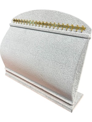 Megass Dekor Bombeli Süet Kumaş Gri Renk 20/24 cm Ayaklı Kancalı Bileklik Sergileme Standı