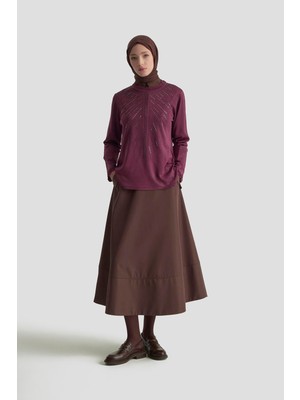 Armine Trend Taş Baskılı Triko Tunik Mürdüm 25YTD4126