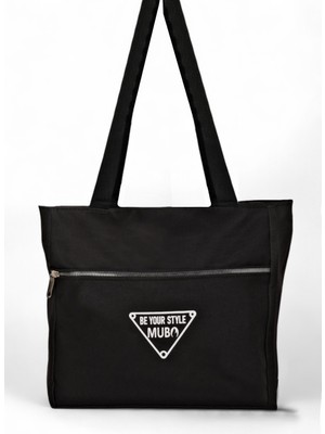 Tonny Black Kadın Siyah Önü Fermuarlı Yazılı El, Kol ve Omuz Çantası