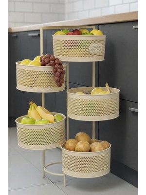 Orvila 5 Katlı Tekerlekli Tepsili Metal Sebzelik Açılır  Patates Soğan Meyvelik Sepeti Raf