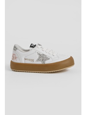 Tonny Black Çocuk Unisex Beyaz Termo Taban Yıldız Detaylı Bağcıklı ve Cırtlı Spor Ayakkabı