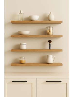Yankı-Byeg 50 cm 4lü Safir Meşe Mdf Uçan Duvar Rafı Gizli Bağlantı Kitaplık