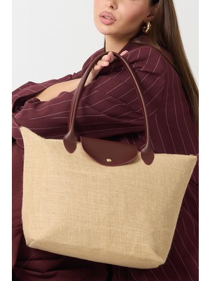 Tonny Black Kadın Bordo Orta Boy Askılı Hasır El ve Omuz Çantası