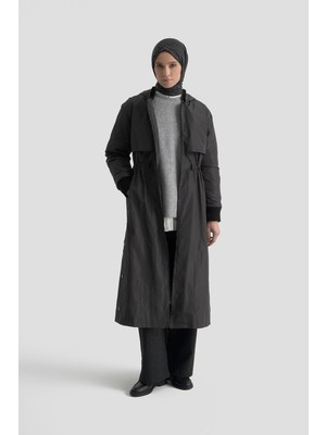 Armine Trend Boydan Fermuarlı Beli Büzgülü Kapüşonlu Paraşüt Kumaş Kapitone Antrasit 25KT726