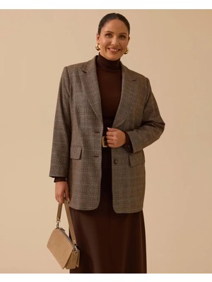 Gala-Xi Büyük Beden Ekose Desenli Blazer Ceket