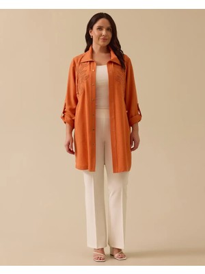 Büyük Beden Nakışlı Katlanabilir Kollu Kap Ceket Gala-Xi