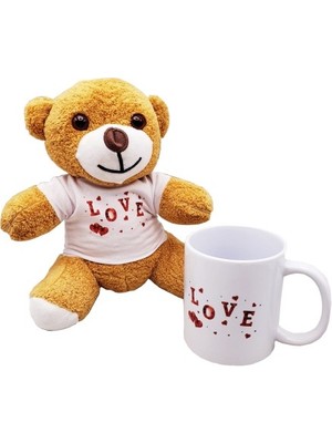 Ett Love Baskılı Kahverengi Ayıcık ve Kupa Seti Dinç Store - 004982