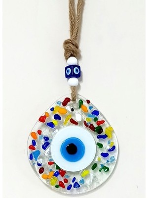 Ett Gökkuşağı Renklerinde Nazar Boncuklu Damla Model Şeffaf Cam Duvar Süsü Dinç Store - 004982