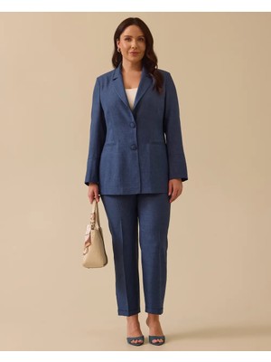 Gala-Xi Minimalist Uzun Kol Kadın Keten Ceket - Günlük & Iş