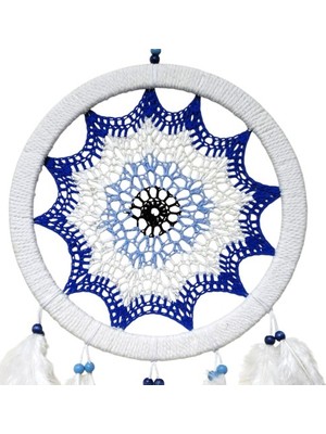 Ett Saks Mavisi Nazar Motifli Kuş Tüylü Duvar Süsü Dinç Store - 004982