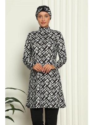 Moda Çizgi Tam Tesettür Dijital Desenli Mayo 31037