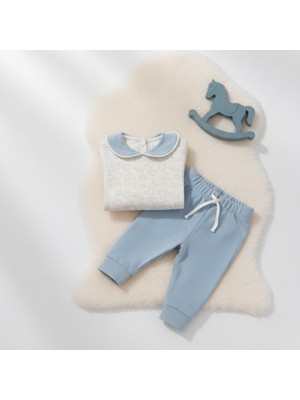 Babyilay Ekru Bebe Yaka Kız Bebek Sweatshirt ve Pantolon 2'li Takım