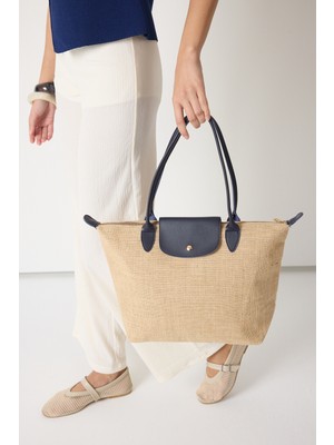 Tonny Black Kadın Lacivert Orta Boy Askılı Hasır El ve Omuz Çantası