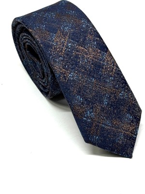 Pierroni Lacivert Kahve Turkuaz Desenli Slim Kravat