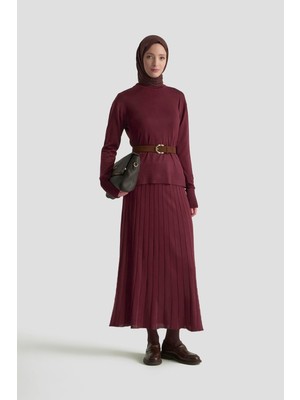 Armine Trend Eteği Çizgi Detaylı Triko Ikili Takım Bordo 25KT601