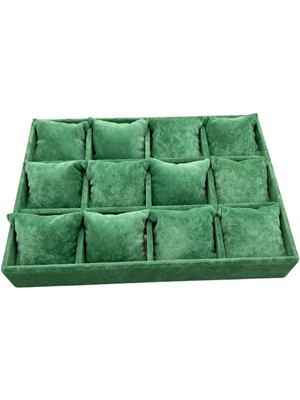Megass Dekor Tokyo Model Süet Kumaş Yeşil Renk 34/24 cm Yastıklı Çekmece Içi Saat ve Takı Kutusu