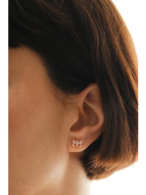 Söğütlü Silver Gümüş Rose Zirkon Taşlı Kelebek Küpe  SGTL12847ROSE