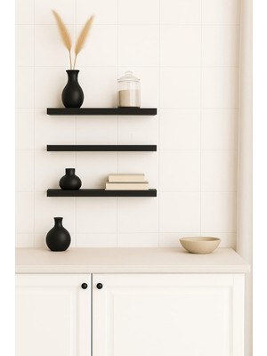 yankı-byeg 47 cm 3lü Mat Siyah Mdf Uçan Duvar Rafı Gizli Bağlantı Kitaplık Ahşap