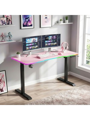 Karr Gaming G-Flex Elektrikli Yükseklik Ayarlı Rgb Aydınlatmalı Oyuncu Masası - 140X60 - Pembe
