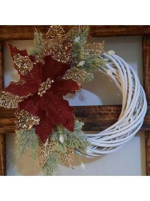 Lotus Hediye Bordo Yıldız Çiçekli Kapı Süsü Kapı Çelenk