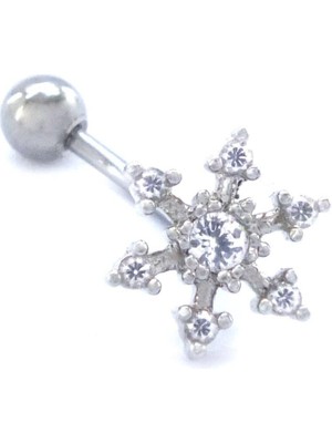 Bz Burgu Zincir 316L Çelik Zirkon Taşlı Kar Tanesi Şekilli Piercing PRC-187