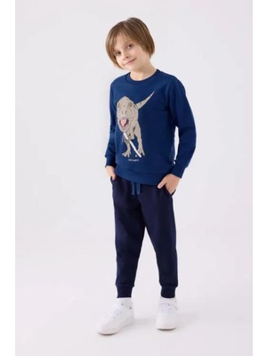 Roly Poly Garson Erkek Çocuk Pamuklu Dinazor Baskılı Uzun Kollu Eşofman Takım