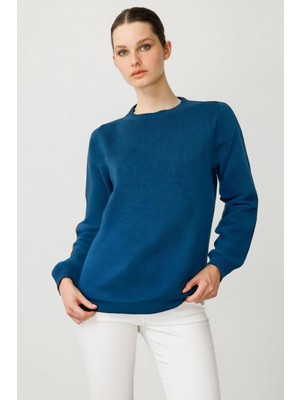 Desen Triko Kadın Sıfır Yaka Klasik Yün Kazak 23163 K.petrol