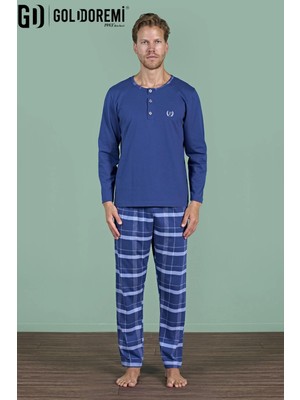 Gd Goldoremi Erkek Düğmeli Yaka Ekoseli Uzun Kollu Pijama Takım