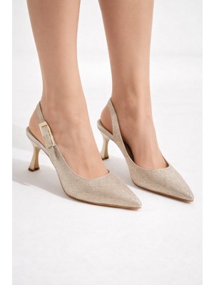 Firibu Kadın Sivri Burun Arkası Açık Topuklu Abiye Ayakkabı – Taşlı - Simli