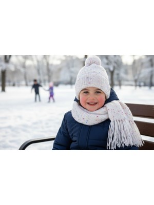 Matilda 🧶 El Emeği Renkli Örgü Atkı & Bere Takımı -Çift Katlı ( 2 - 3 Yaş)