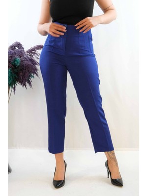 Moda Çizgi Yüksek Bel Pantolon Saks