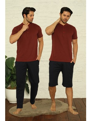 Moda Çizgi Erkek Bordo 3'lü Pijama Takım 6824
