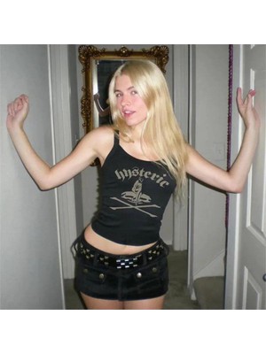 İsra Ayyıldız Moonstar Collection Siyah Hysteric Mental Askılı Kadın Crop Bluz