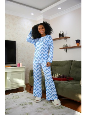Moda Çizgi Kadın Penye Bol Paça Pijama Takım 4122
