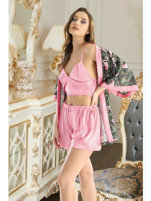 Moda Çizgi 3'lü Saten Şortlu Takım S-4008