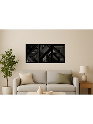 Alteks Dekor Modern Geometrik Siyah Mdf Duvar Dekoru,cnc Router Kesim, 3 Lü Duvar Süsü