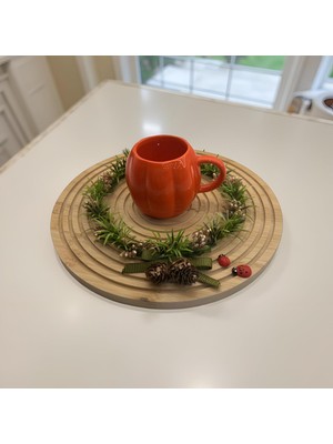 Florivya Design Dekoratif Ahşap Tepsi Üzeri Kupa Mumluk – Doğal Masa Üstü Hediyelik