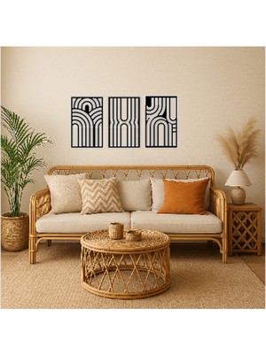 Alteks Dekor Modern Geometrik Siyah Mdf Duvar Dekoru,cnc Router Kesim, 3 Lü Duvar Süsü