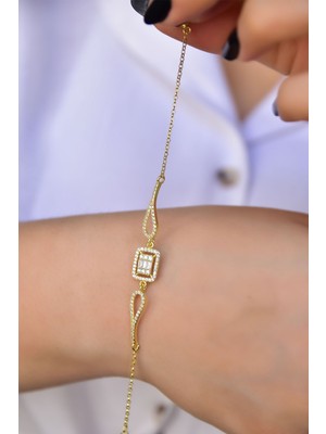 Papatya Silver 925 Ayar Gümüş Gold Kaplama Baget Taşlı Bileklik Baget