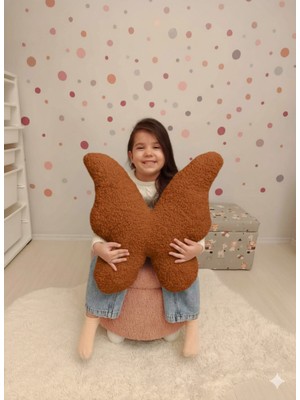 Puff Table Peluş Kelebek Yastık Kırlent Içi Dolgulu Koyu Kahve (Tarçın) Teddy Kumaş Büyük Boy