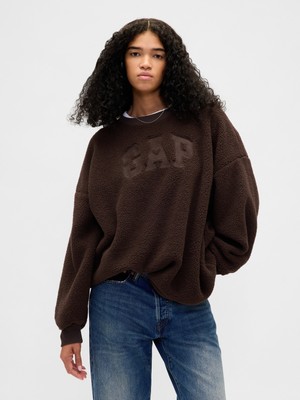 Gap Kadın Koyu Kahverengi Sherpa Gap Logo Tunik Sweatshirt